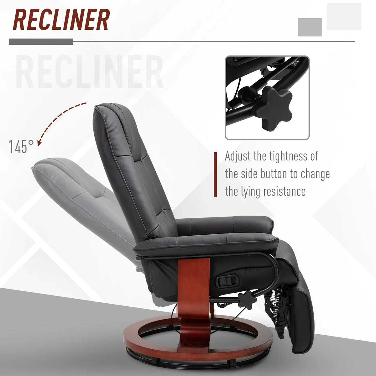 Fauteuil inclinable HomCom en similicuir avec base pivotante manuelle réglable et repose-pieds confortable et relaxant