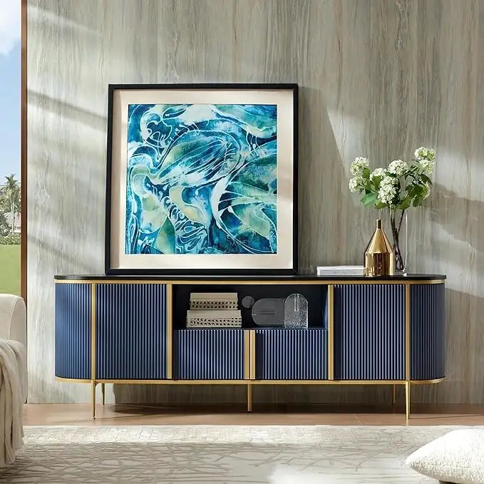Meuble TV de luxe moderne, centre de divertissement, avec plateau effet marbre