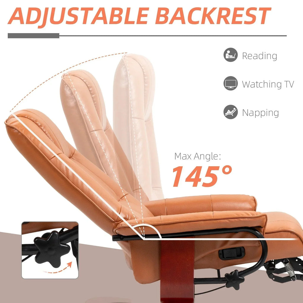 Fauteuil inclinable HomCom en similicuir avec base pivotante manuelle réglable et repose-pieds confortable et relaxant