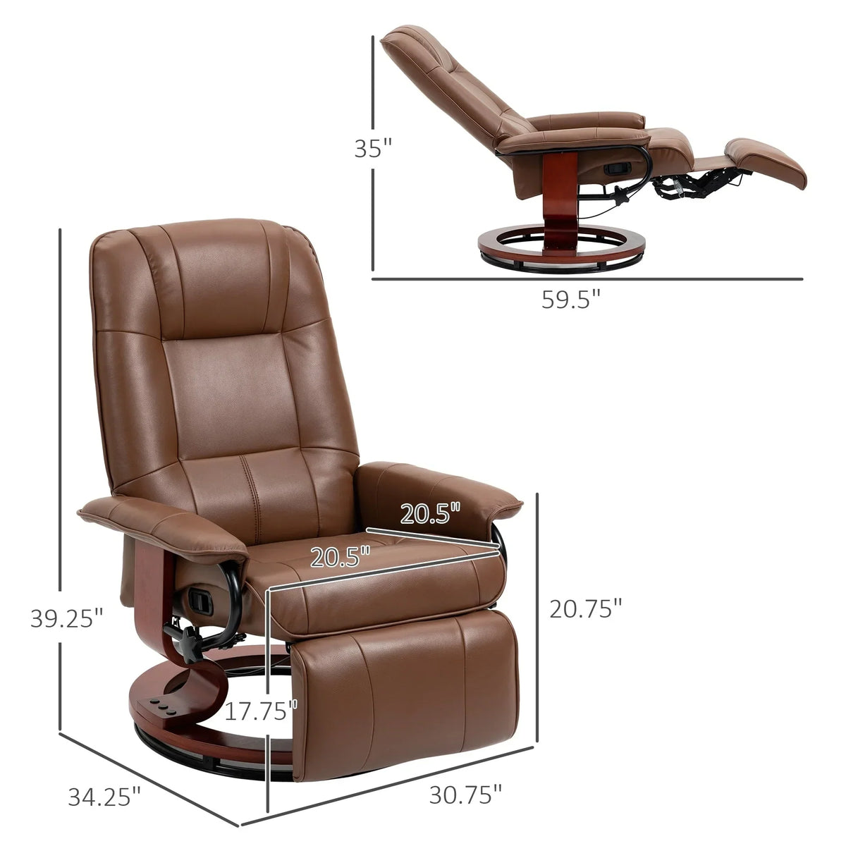 Fauteuil inclinable HomCom en similicuir avec base pivotante manuelle réglable et repose-pieds confortable et relaxant