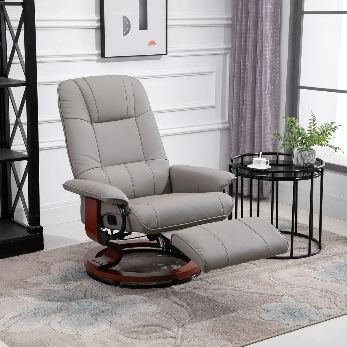 Fauteuil inclinable HomCom en similicuir avec base pivotante manuelle réglable et repose-pieds confortable et relaxant